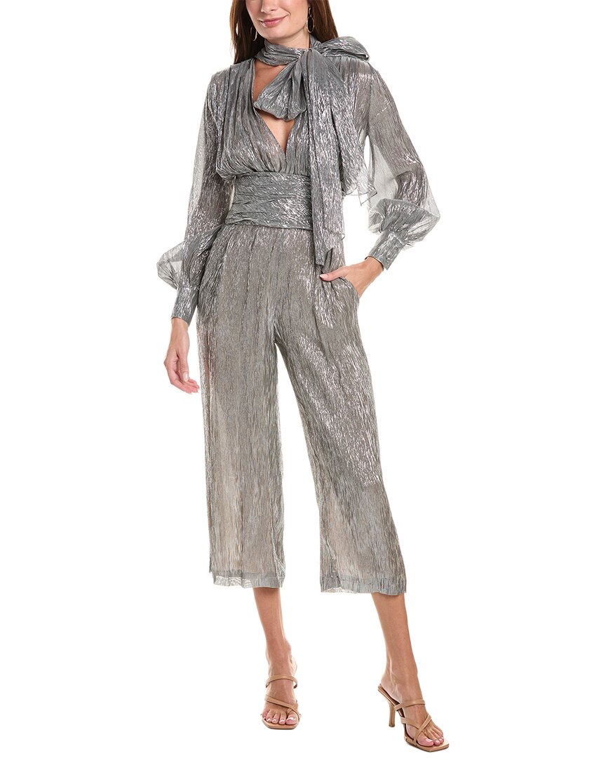 Oscar de la Renta Oscar De La Renta V-Neck Lamé Silk-Blend Jumpsuit