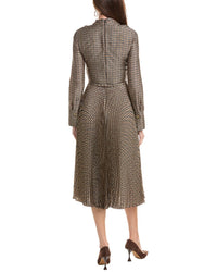 Oscar De La Renta Tie-Neck Pied De Poule Silk-Lined Midi Dress