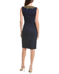 Oscar de la Renta Oscar De La Renta Sunflower Crystal-Embellished Silk-Lined Wool-Blend Sheath