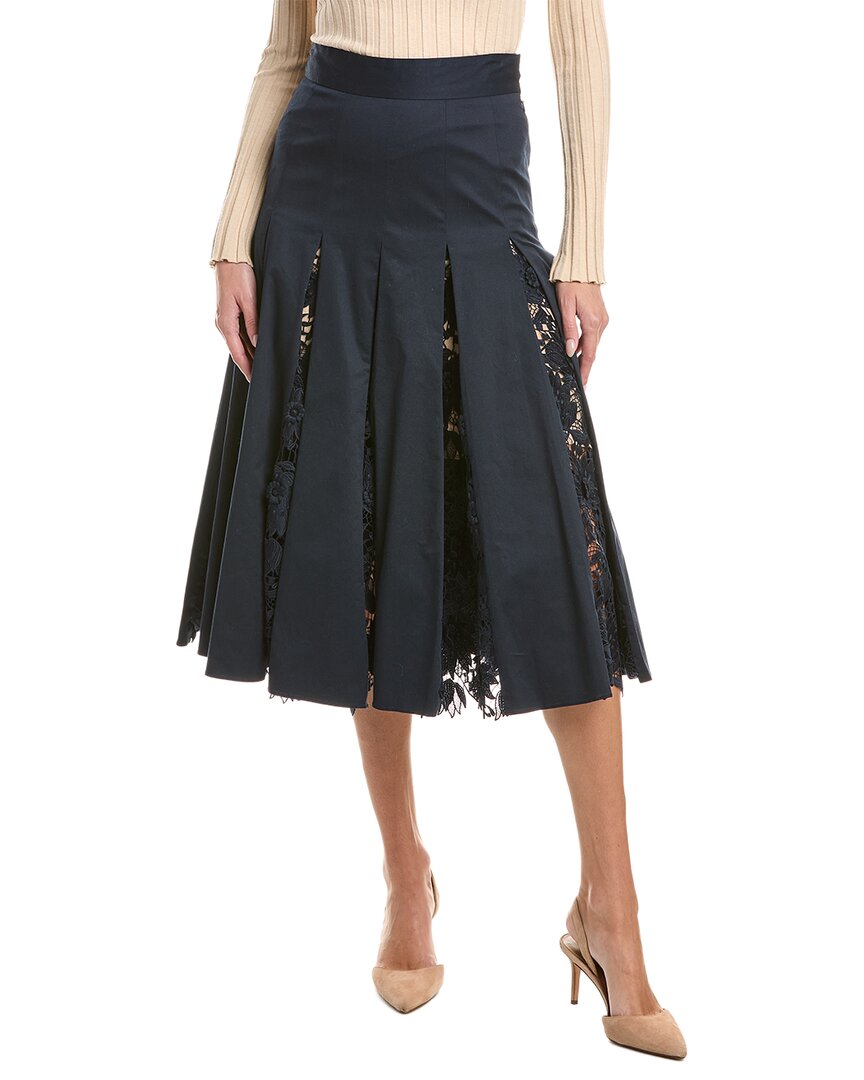 Oscar de la Renta Oscar De La Renta Water Lily Guipure Inset Silk-Lined A-Line Skirt