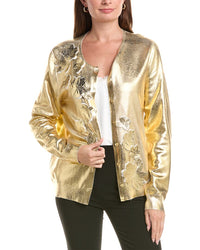 Oscar de la Renta Oscar De La Renta Foil Lace Silk-Blend Cardigan