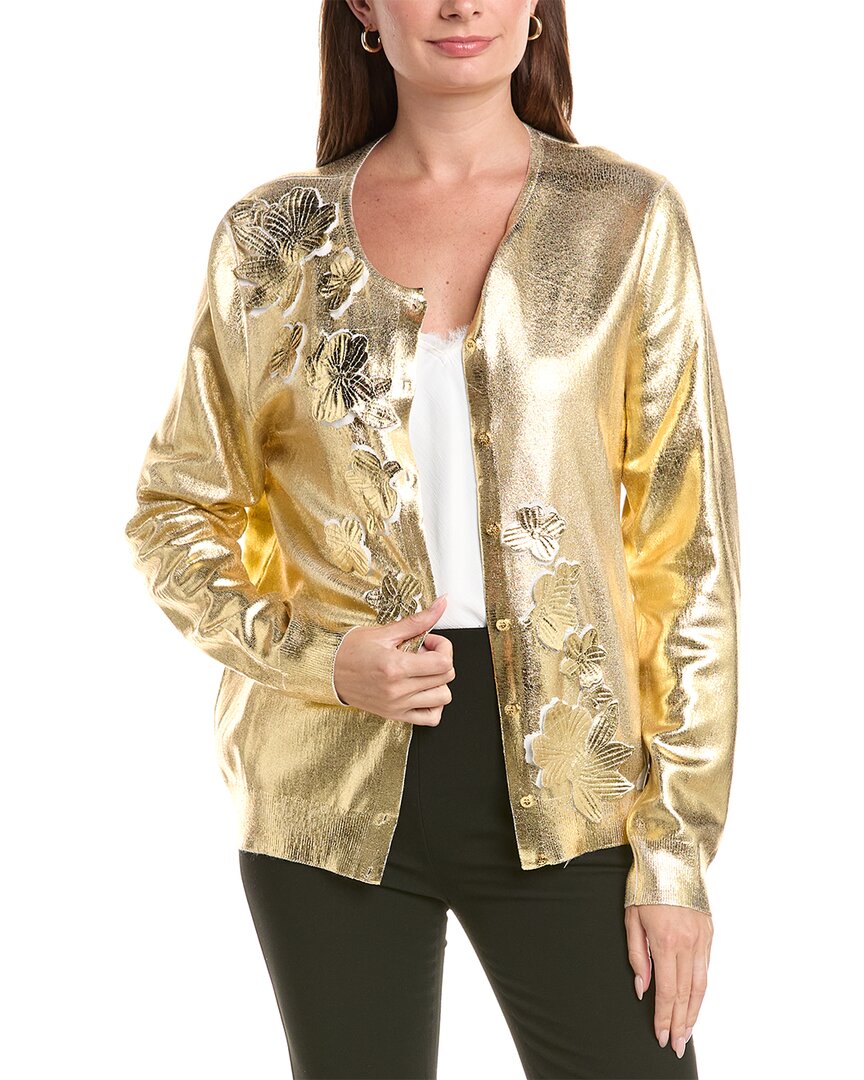 Oscar de la Renta Oscar De La Renta Foil Lace Silk-Blend Cardigan