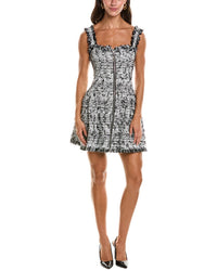 Oscar de la Renta Oscar De La Renta Zip Front Eyelash Silk-Lined Tweed Mini Dress