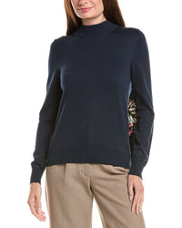 Oscar de la Renta Oscar De La Renta Pleated Jersey Inset Sweater