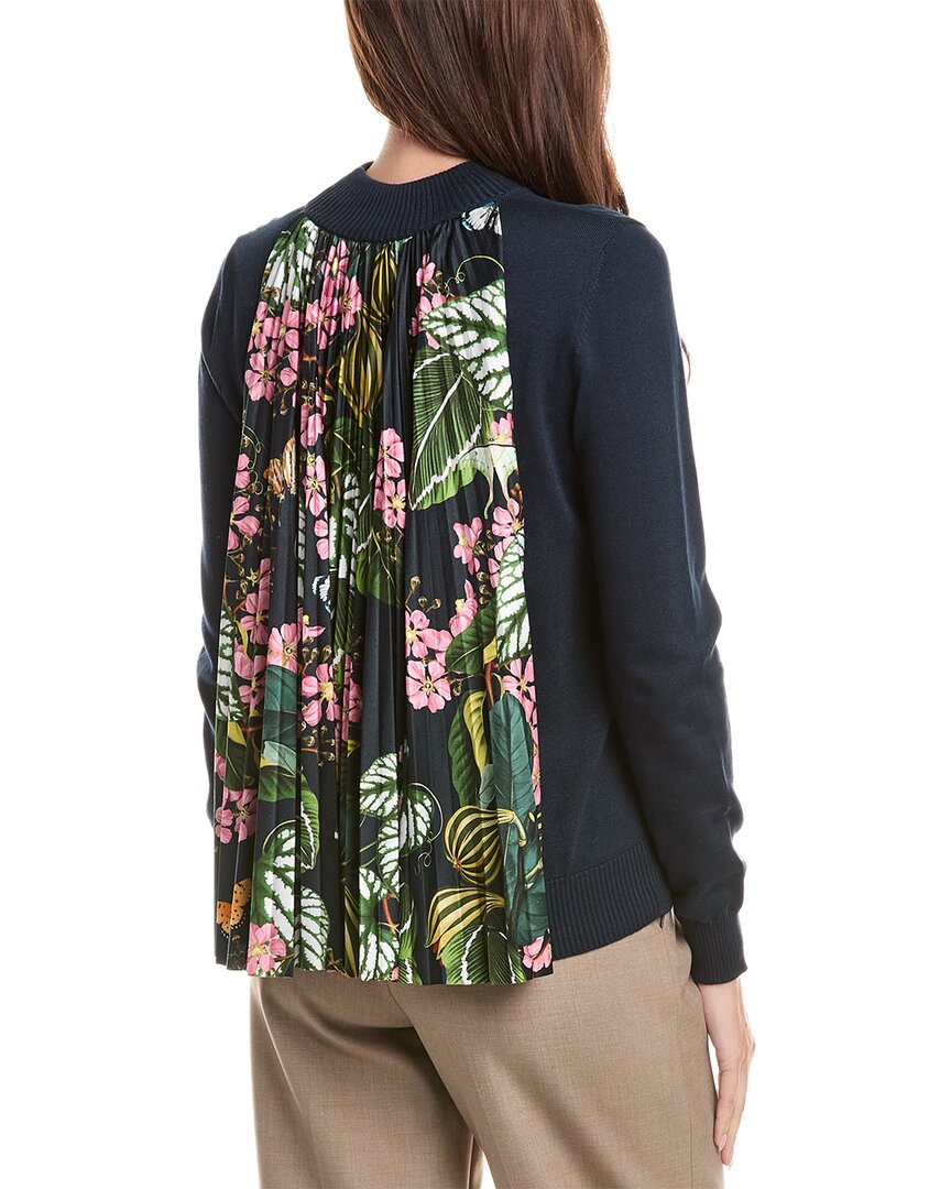 Oscar de la Renta Oscar De La Renta Pleated Jersey Inset Sweater