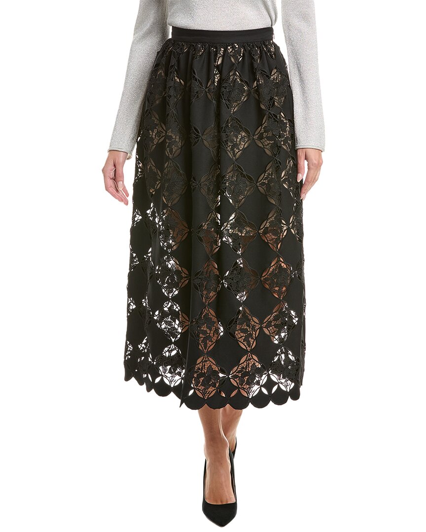 Oscar de la Renta Oscar De La Renta Gardenia Guipure Eyelet Silk-Lined Full Skirt