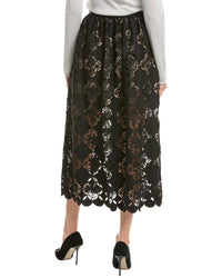 Oscar de la Renta Oscar De La Renta Gardenia Guipure Eyelet Silk-Lined Full Skirt