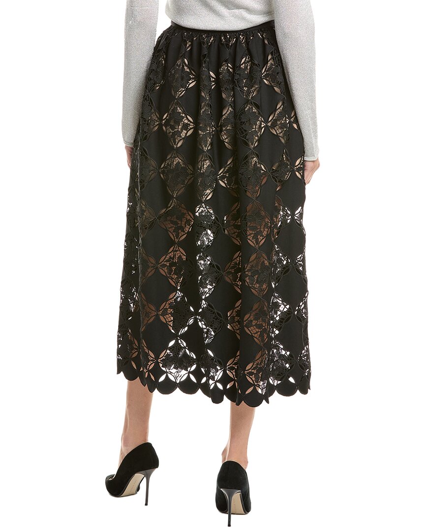 Oscar de la Renta Oscar De La Renta Gardenia Guipure Eyelet Silk-Lined Full Skirt
