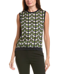 Oscar de la Renta Oscar De La Renta Geo Print Silk-Blend Insert Tank