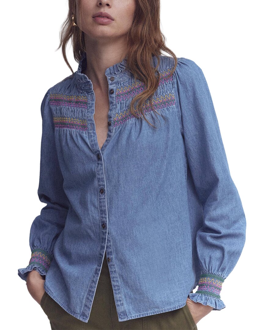 Boden Boden Esme Smocked Denim Frill Top