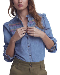 Boden Boden Esme Smocked Denim Frill Top
