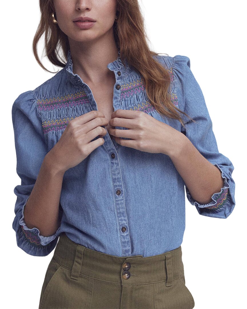 Boden Boden Esme Smocked Denim Frill Top