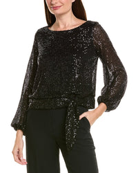 Tahari Asl Petite Sequin Long Sleeve Top