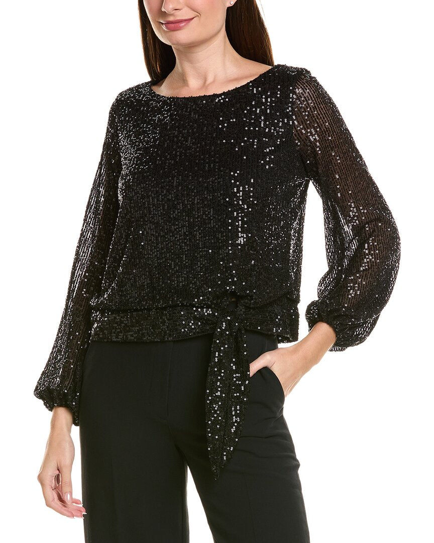 Tahari Asl Petite Sequin Long Sleeve Top