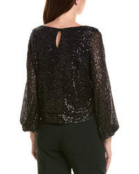 Tahari Asl Petite Sequin Long Sleeve Top