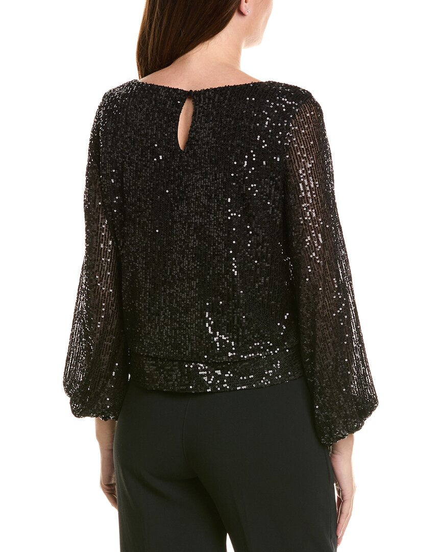 Tahari Asl Petite Sequin Long Sleeve Top