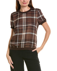 Tahari Asl Petite Twill Short Sleeve Knit Top