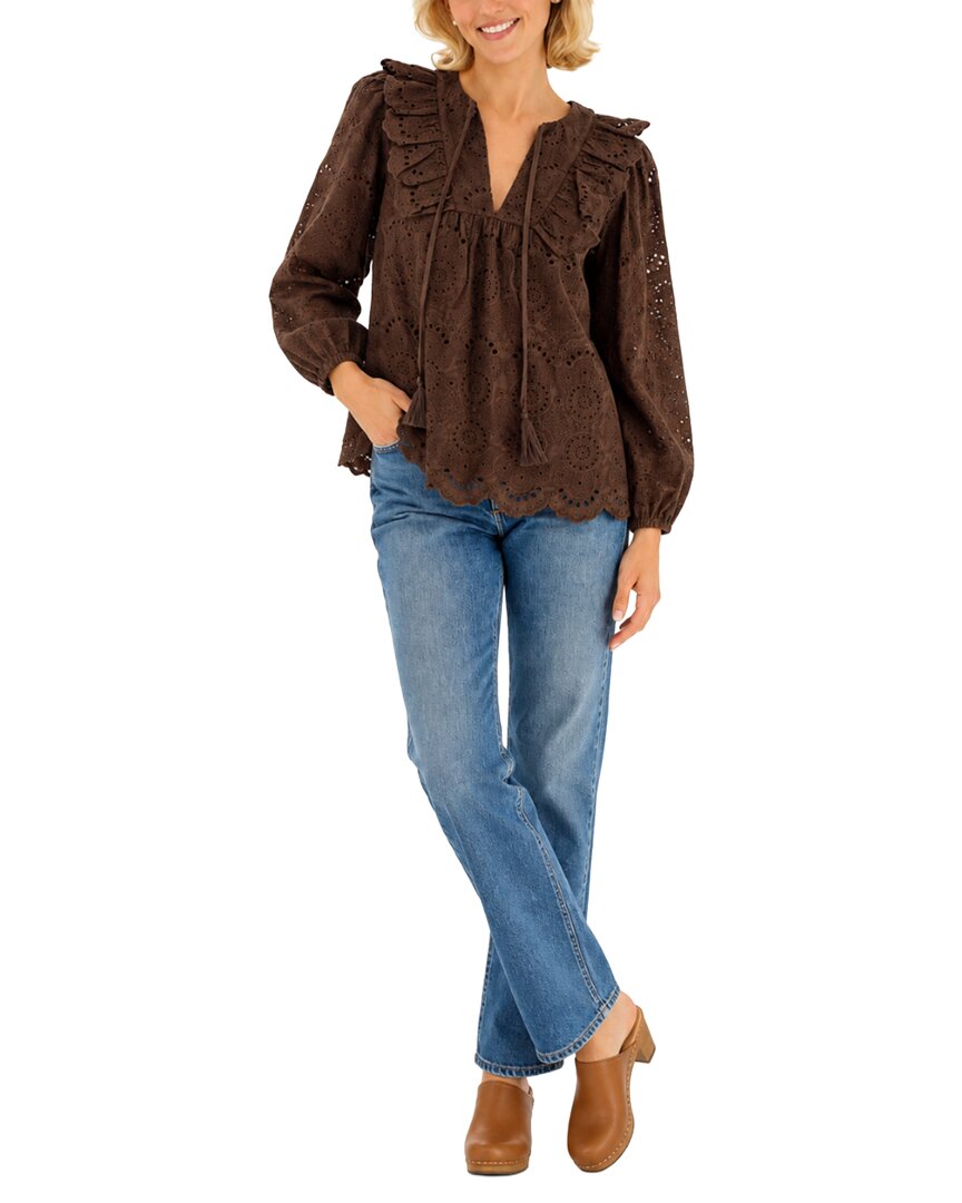 Sail To Sable Ruffle Front Top With Tassels