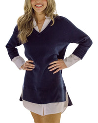 Sail To Sable Collared Shirt Combo Wool Mini Dress