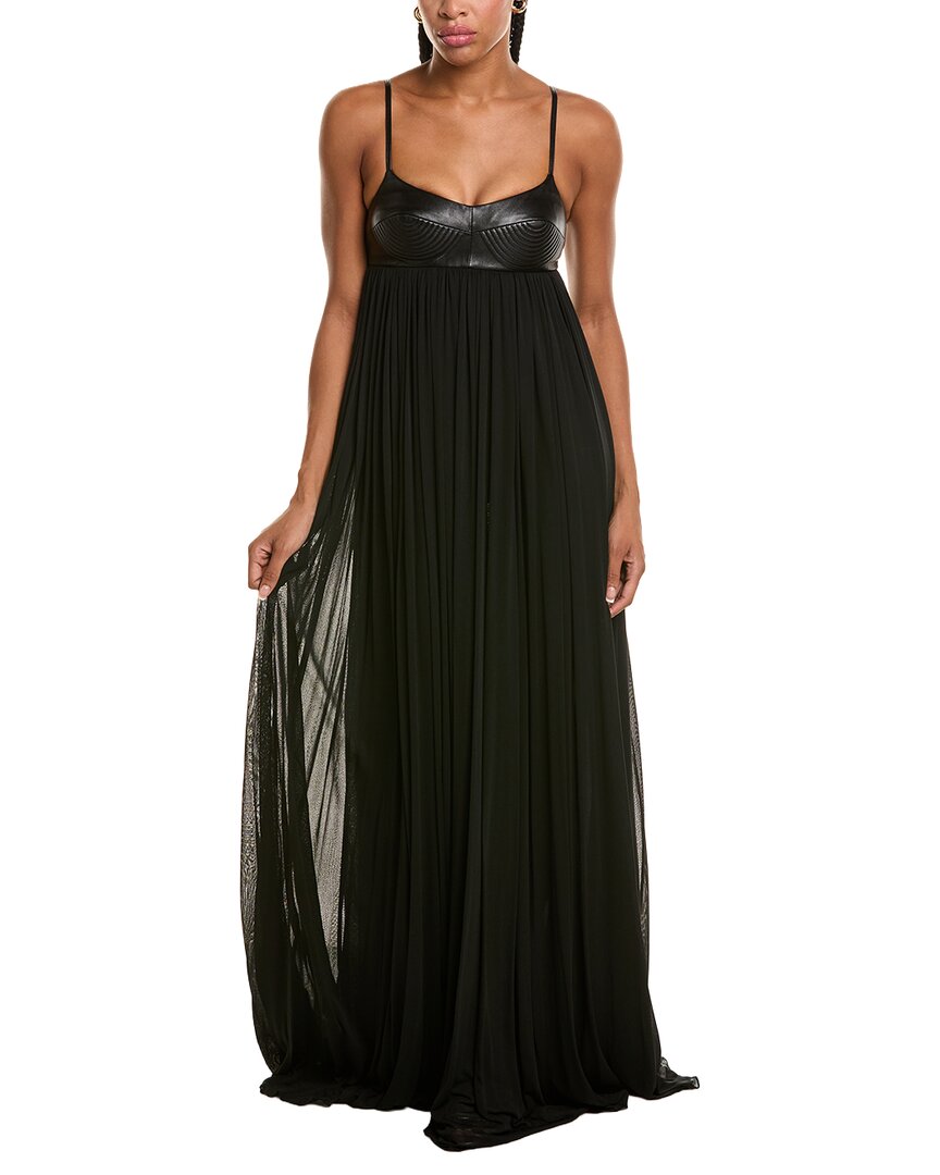 Michael Kors Collection Trapunto Leather-Trim Silk-Blend Gown