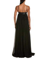 Michael Kors Collection Trapunto Leather-Trim Silk-Blend Gown