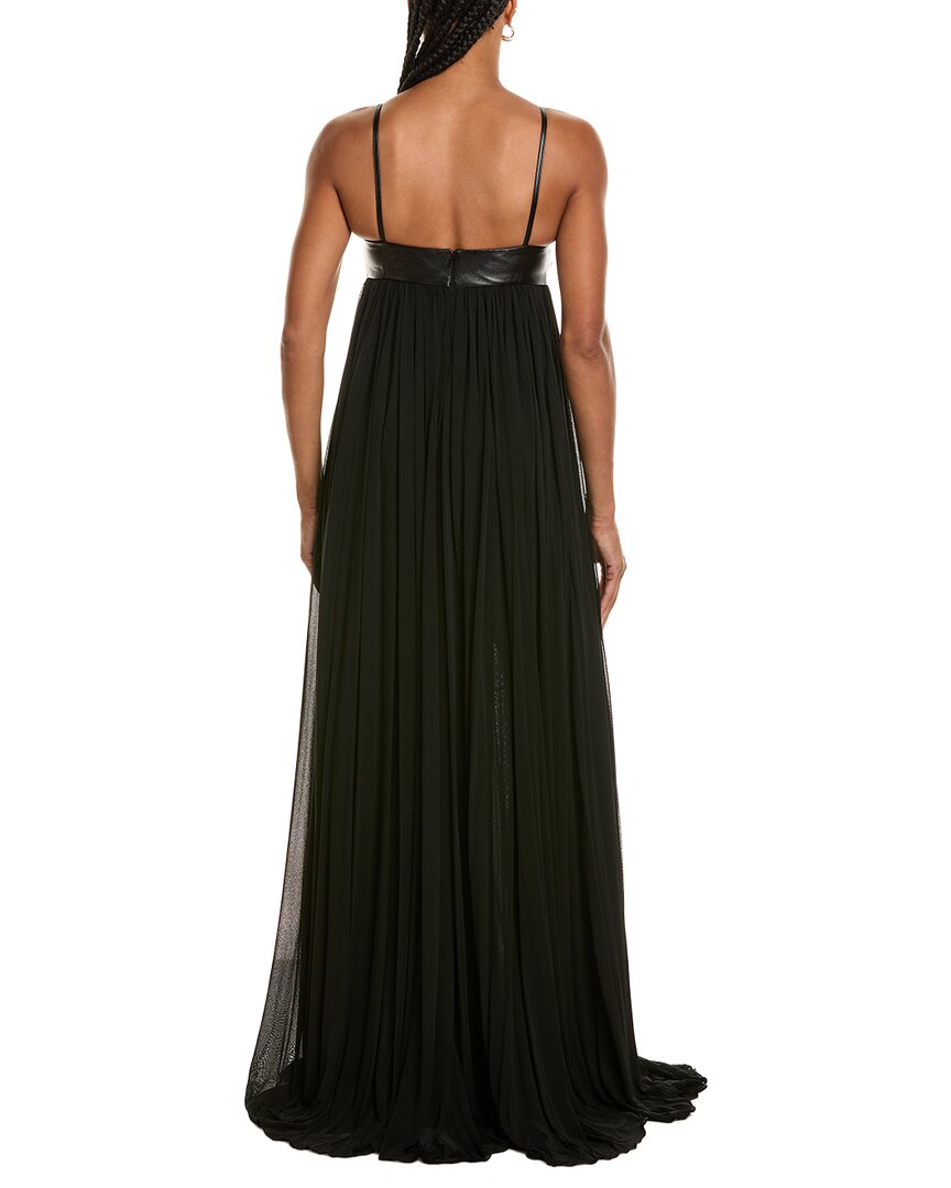 Michael Kors Collection Trapunto Leather-Trim Silk-Blend Gown