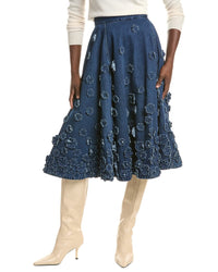 Michael Kors Collection Floral Embroidered Denim Circle Skirt