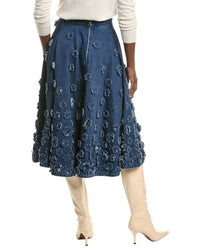 Michael Kors Collection Floral Embroidered Denim Circle Skirt