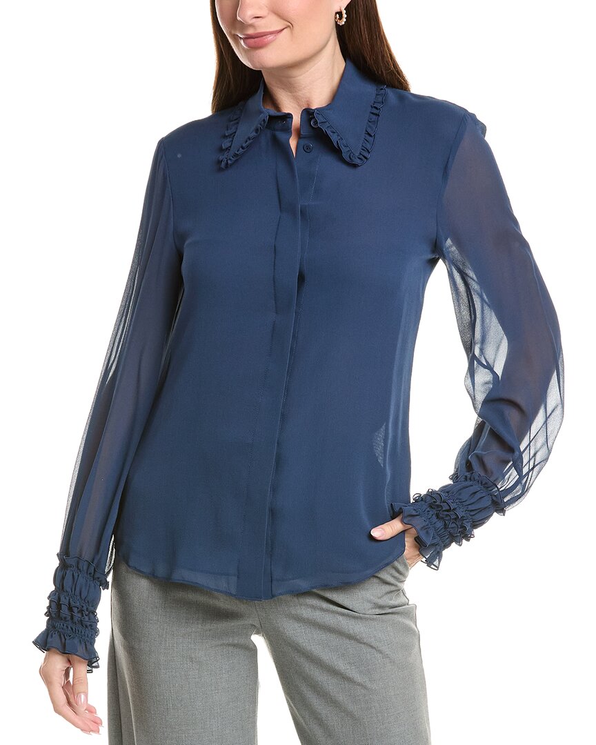 Lafayette 148 New York Lafayette 148 New York Pleated Collar Balloon Sleeve Silk Blouse