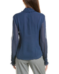 Lafayette 148 New York Lafayette 148 New York Pleated Collar Balloon Sleeve Silk Blouse