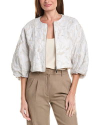 Lafayette 148 New York Lafayette 148 New York Short Balloon Sleeve Zip Front Silk-Blend Jacket