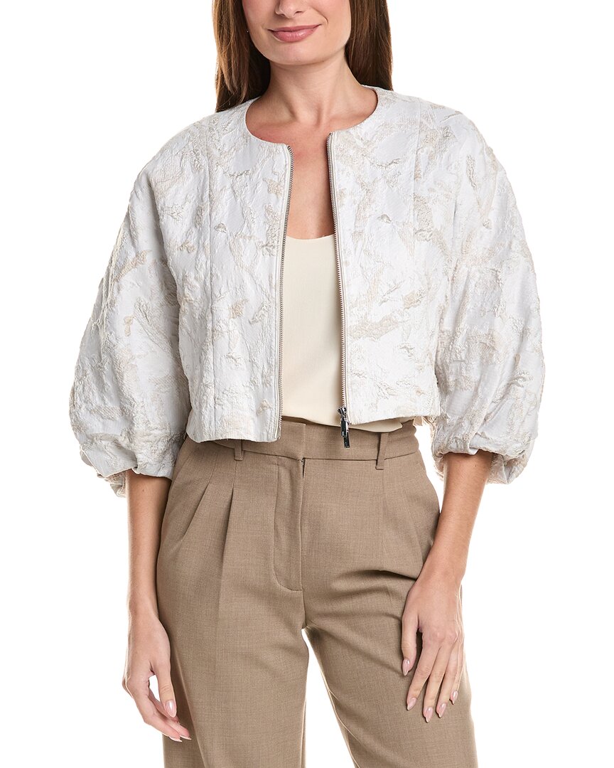 Lafayette 148 New York Lafayette 148 New York Short Balloon Sleeve Zip Front Silk-Blend Jacket