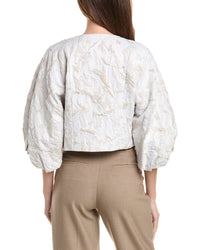 Lafayette 148 New York Lafayette 148 New York Short Balloon Sleeve Zip Front Silk-Blend Jacket
