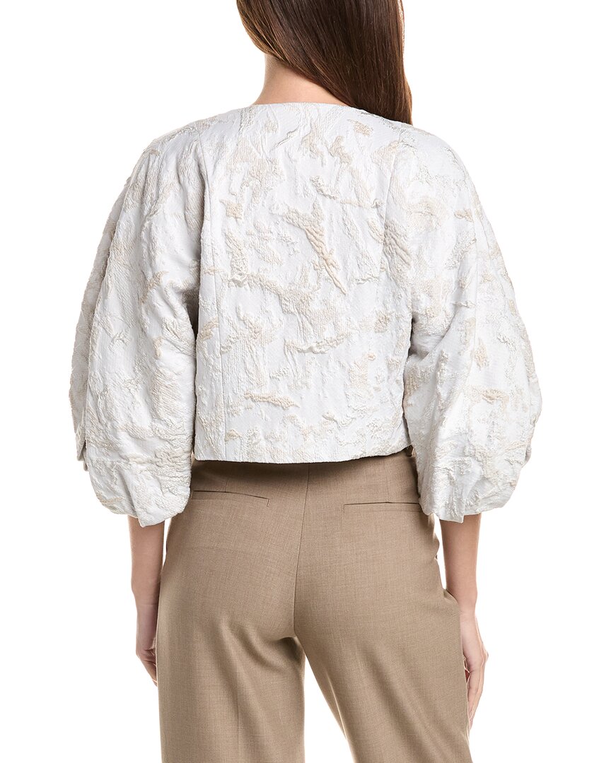Lafayette 148 New York Lafayette 148 New York Short Balloon Sleeve Zip Front Silk-Blend Jacket