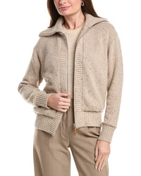 Lafayette 148 New York Lafayette 148 New York Rib Split Collar Zip Front Cashmere & Wool-Blend