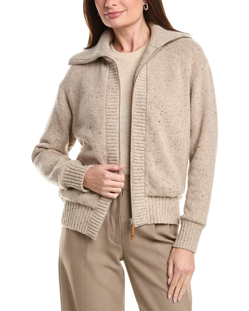 Lafayette 148 New York Lafayette 148 New York Rib Split Collar Zip Front Cashmere & Wool-Blend