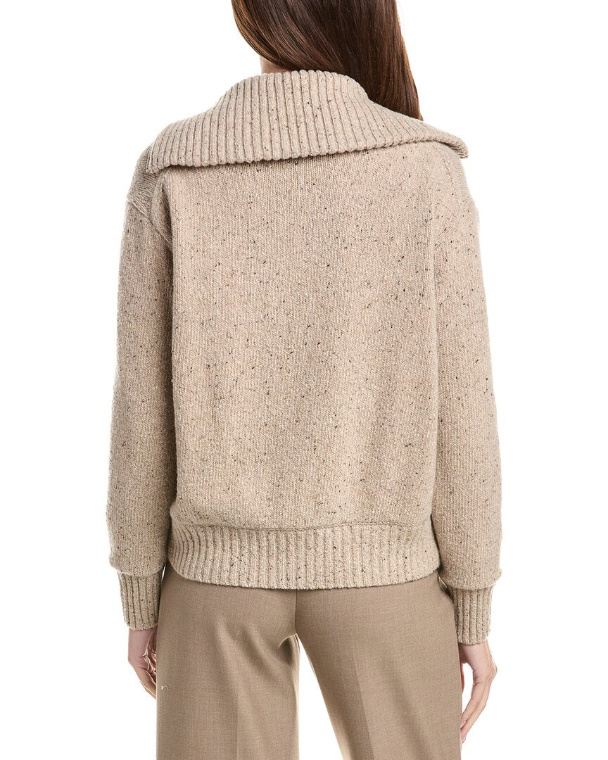 Lafayette 148 New York Lafayette 148 New York Rib Split Collar Zip Front Cashmere & Wool-Blend