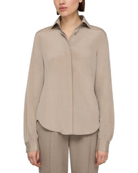 Lafayette 148 New York Plus Hidden Button Silk-Blend Blouse