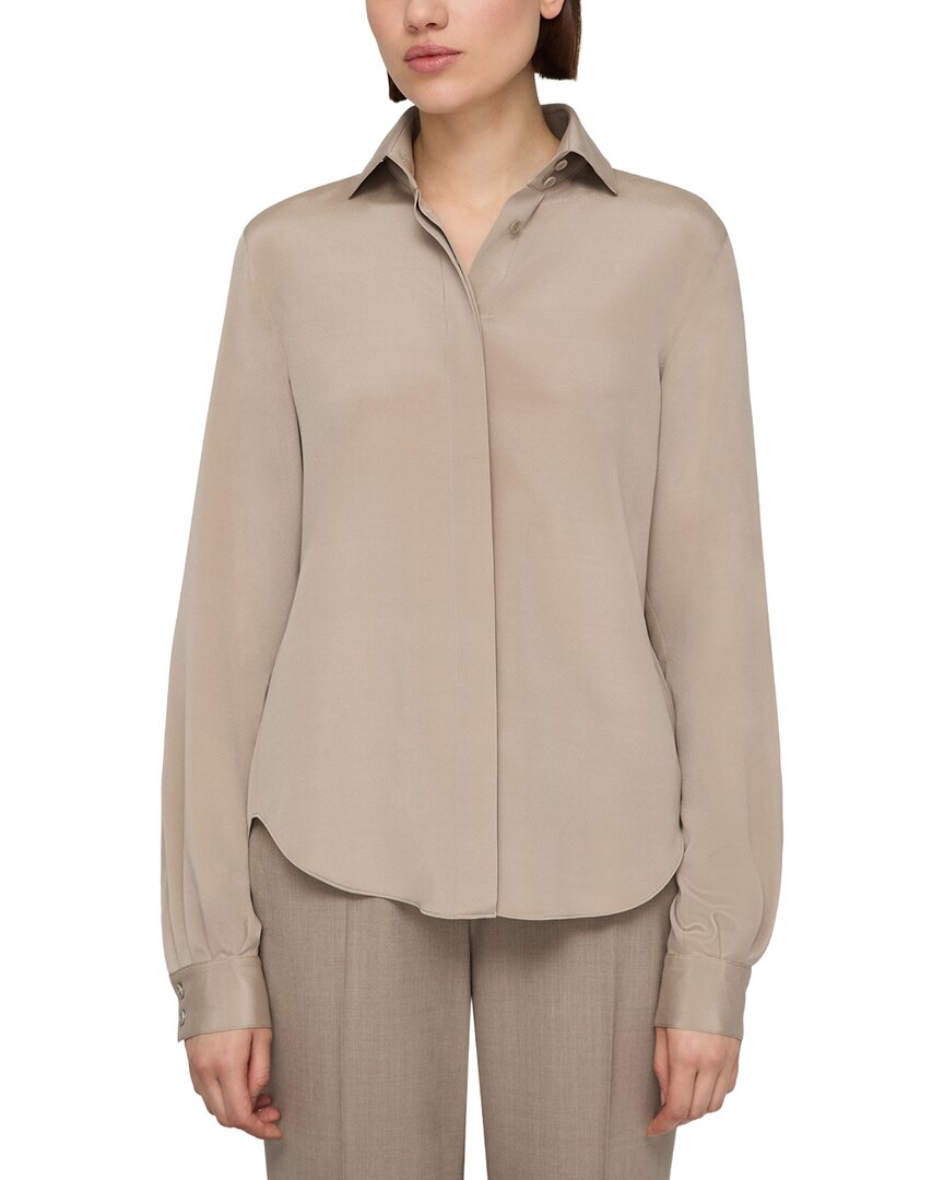 Lafayette 148 New York Plus Hidden Button Silk-Blend Blouse