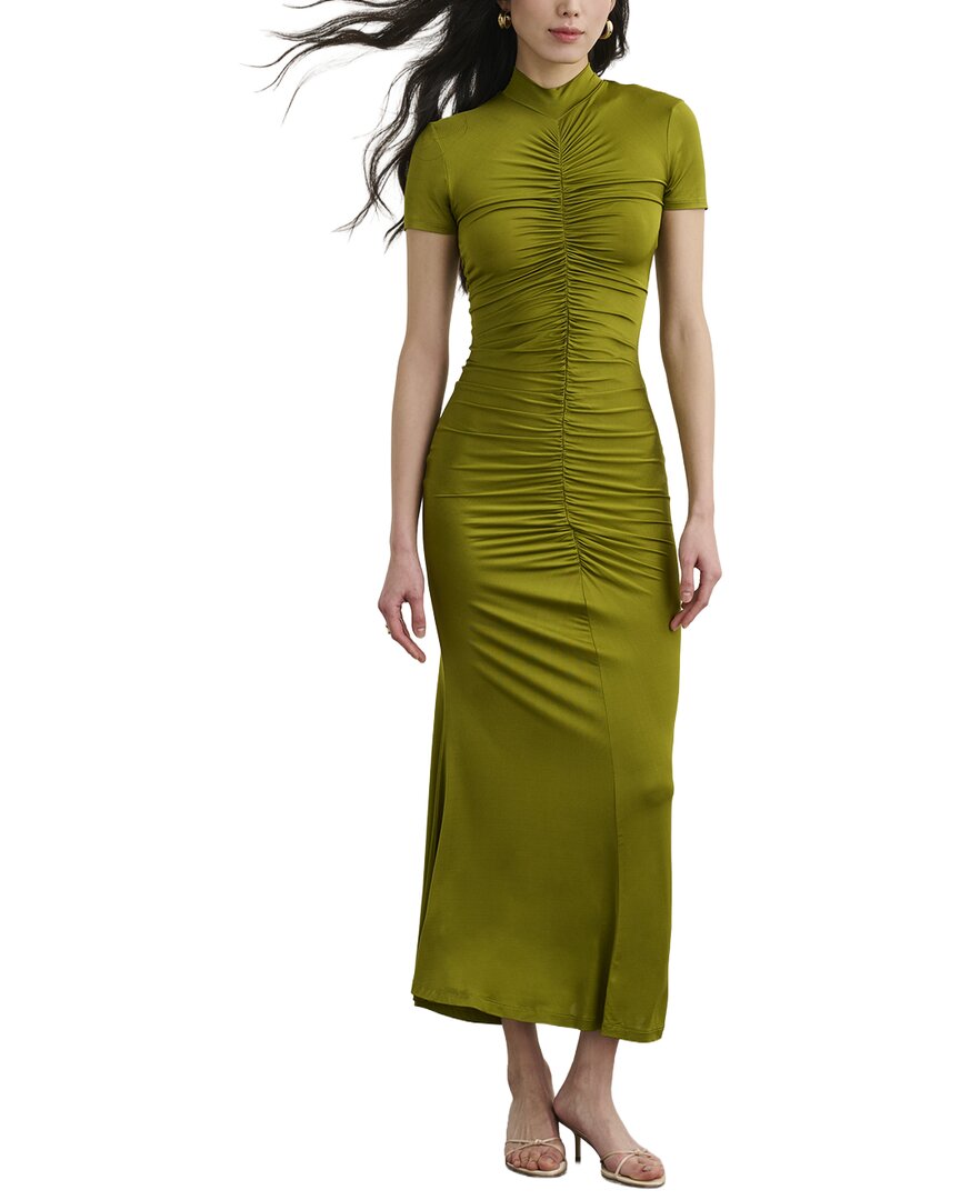 Toccin Gracelyn Mock Neck Short Sleeve Ruched Midi Dress