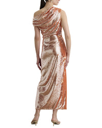 Toccin Audrey Asymmetrical Draped Midi Dress