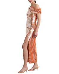 Toccin Audrey Asymmetrical Draped Midi Dress