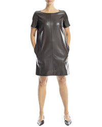 Max Studio Short Sleeve Leaterette Short Dress