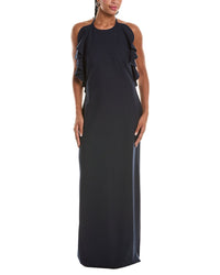 Oscar De La Renta Ruffle Column Wool-Blend Gown