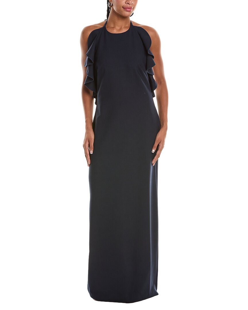Oscar De La Renta Ruffle Column Wool-Blend Gown