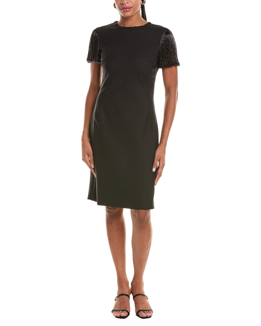 Oscar De La Renta Embroidered Wool-Blend Cocktail Dress