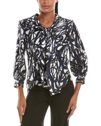 Oscar De La Renta Scribble Print Silk Shirt