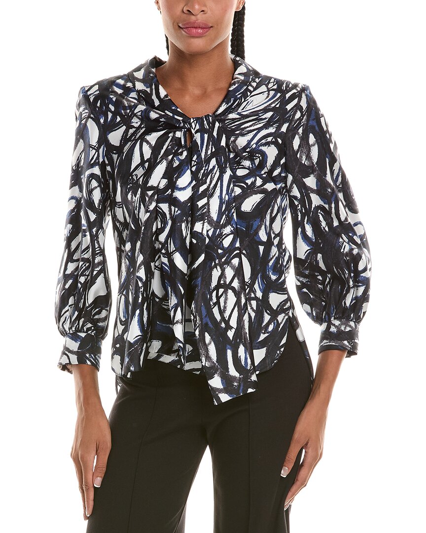 Oscar De La Renta Scribble Print Silk Shirt