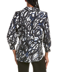 Oscar De La Renta Scribble Print Silk Shirt