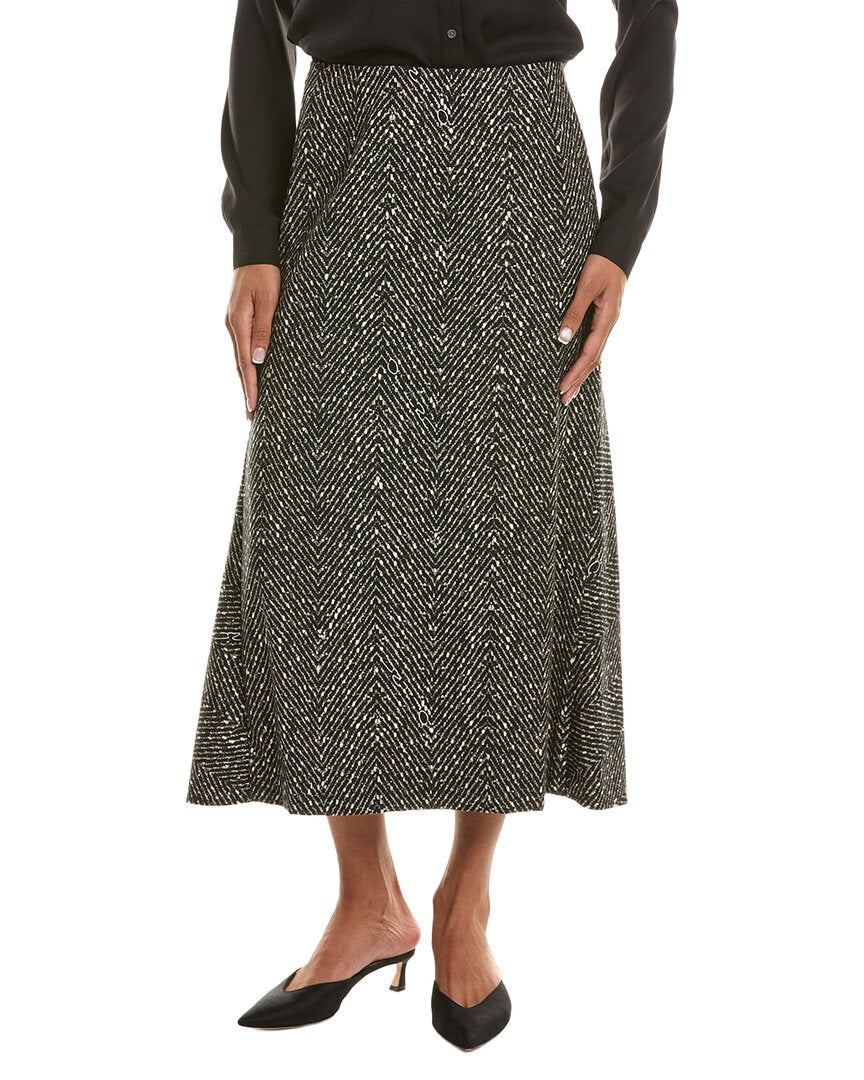 Oscar De La Renta Chevron Wool Tailored Midi Skirt